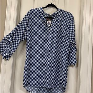 Blue plaid split sleeve tunic